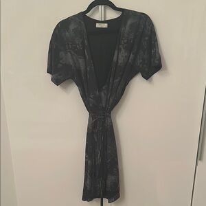 Black with Floral Designs Women's Mini Wrap Dress